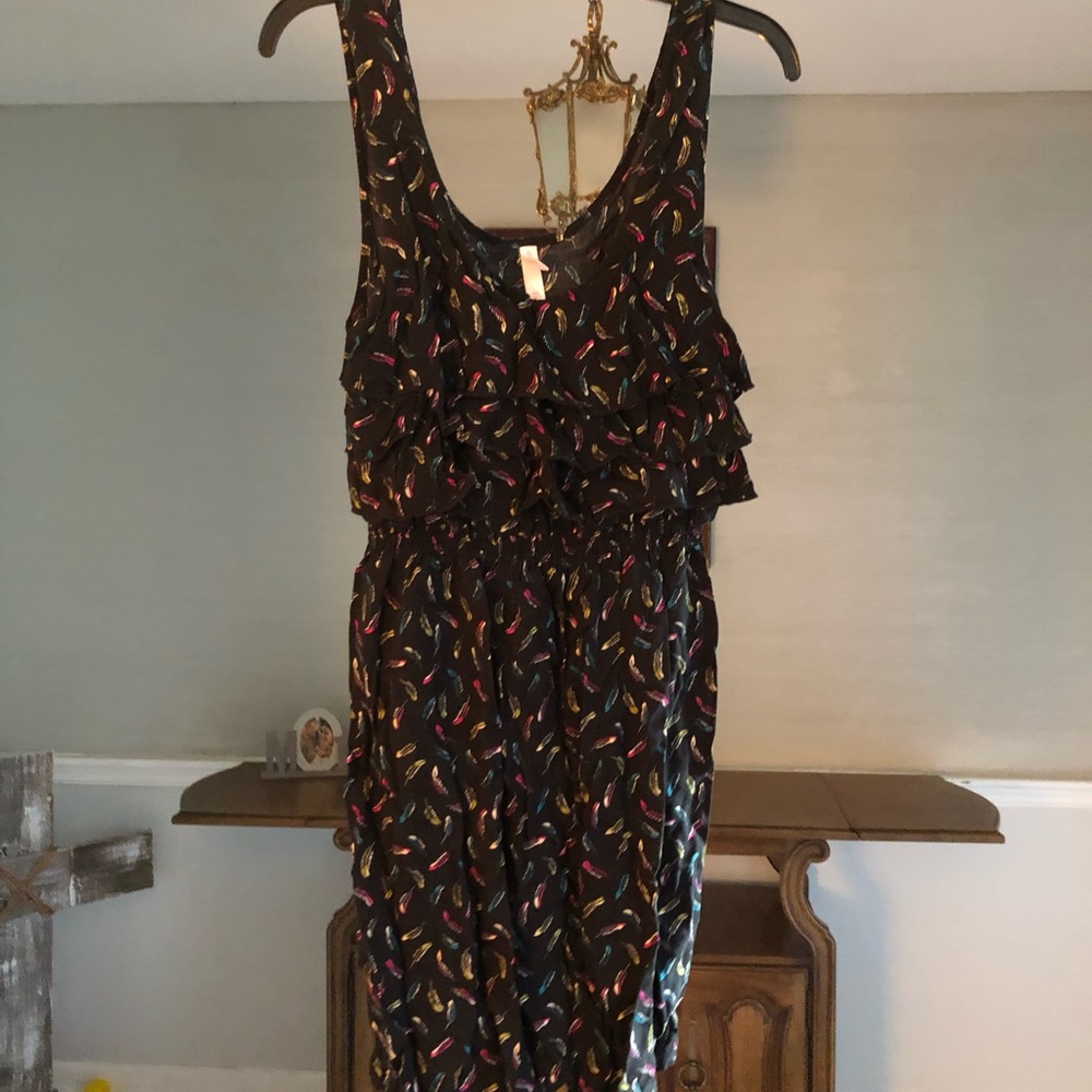 Black dress with feather print